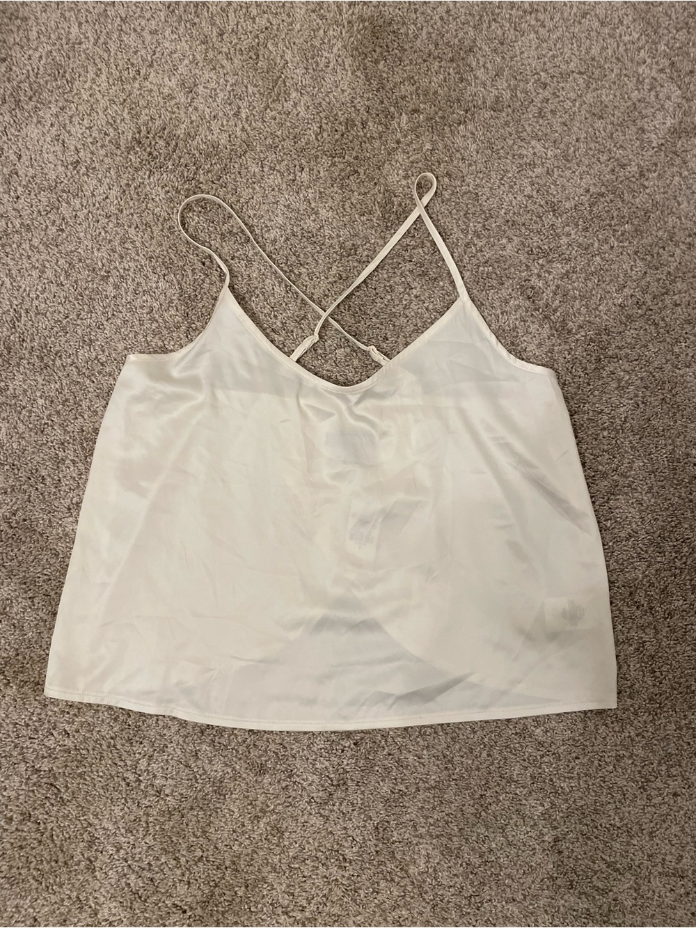 Express Cream Satin Slip Cami with Crisscross Straps